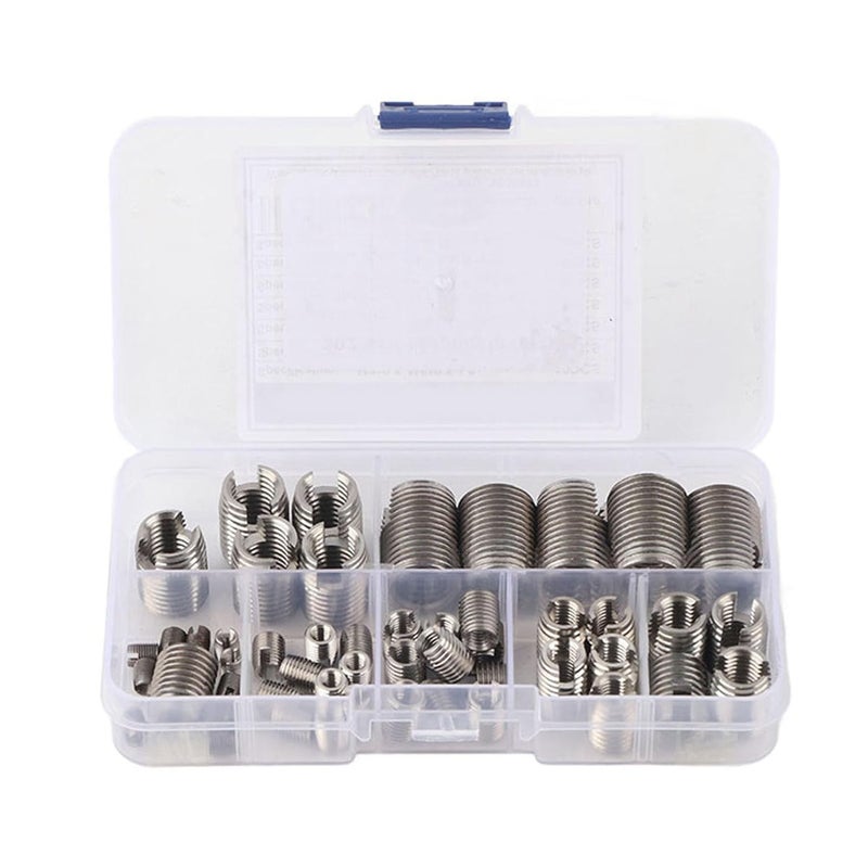 Sunicon Thread Repair Kit, 50Pcs 302 Stainless Steel Inner Thread Self Tapping Thread Inserts Set Thread Reinforce Repair Tool Tap Inserts for Metal - Image 1